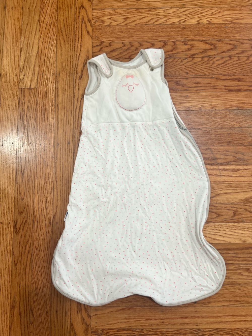 Nested Bean White Sleep Sack with Pink Dot Accent and Chick Embroidery